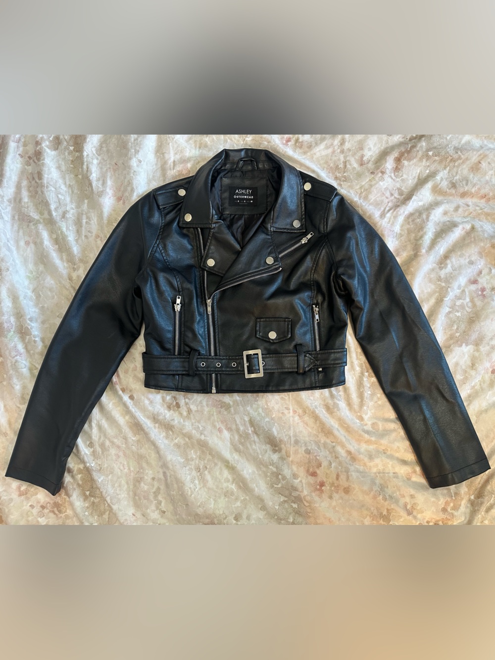 Ashley By 26 International Black Faux Leather Cropped Moto Jacket